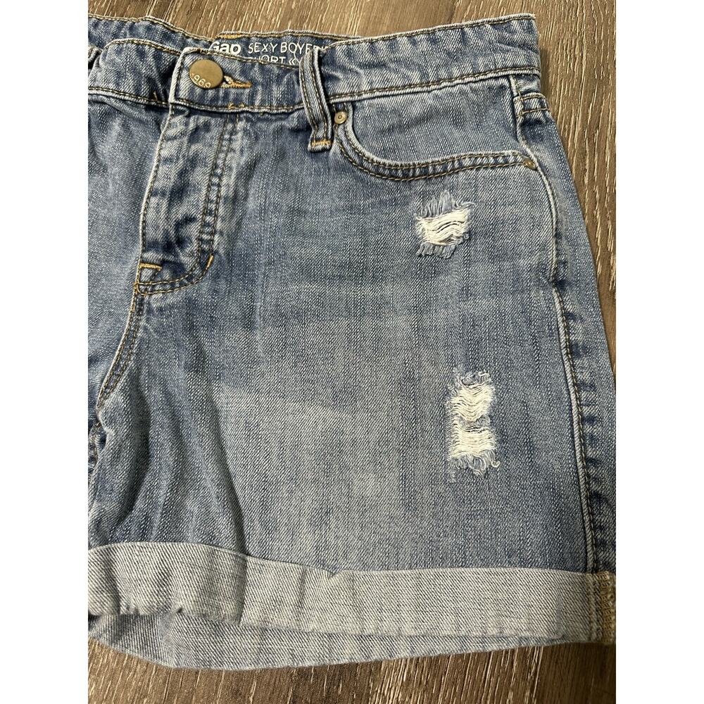 Gap Sexy Boyfriend Shorts Women’s Size 2 Distressed Cuffed Denim Blue w/ Initial - Picture 8 of 8
